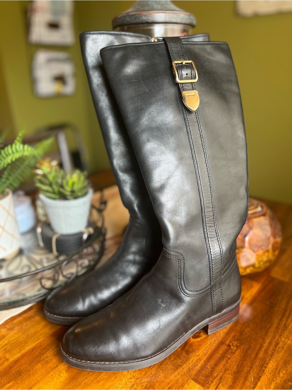 Coach Tall Black Leather Easton Boots